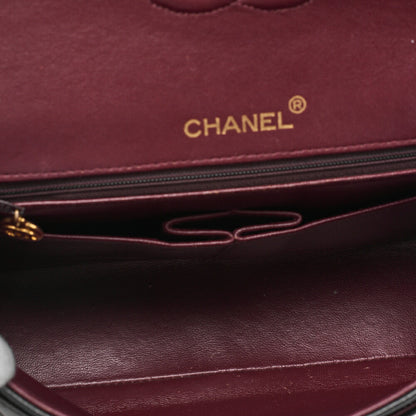 CHANEL Matelasse Double Flap Square Chain Shoulder Bag Lambskin Black Gold-Tone Hardware, Pre-Owned