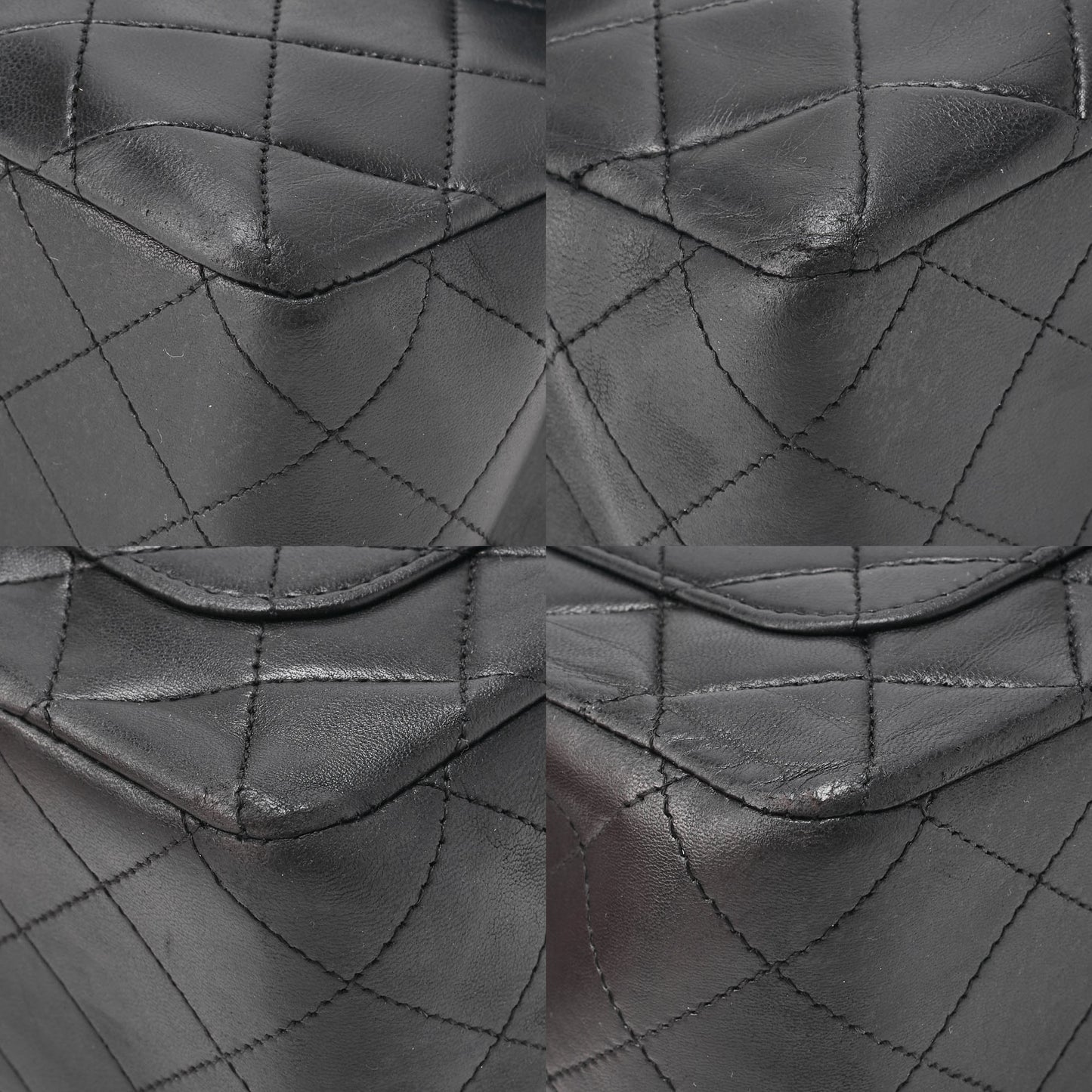 CHANEL Matelasse Double Flap Square Chain Shoulder Bag Lambskin Black Gold-Tone Hardware, Pre-Owned