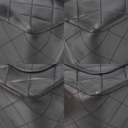 CHANEL Matelasse Double Flap Square Chain Shoulder Bag Lambskin Black Gold-Tone Hardware, Pre-Owned