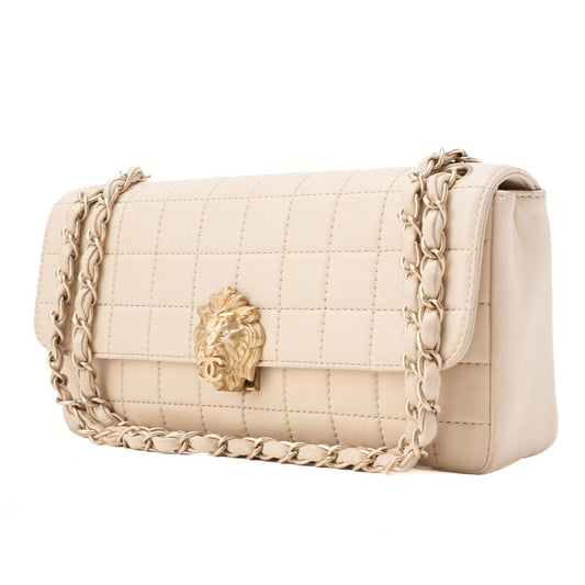 CHANEL Chanel Chocolate Bar Push Lock Lion Coco Chain Shoulder Lambskin Beige Gold-Tone Hardware, Pre-Owned