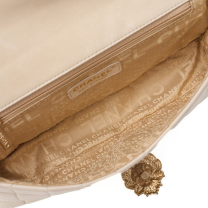 CHANEL Chanel Chocolate Bar Push Lock Lion Coco Chain Shoulder Lambskin Beige Gold-Tone Hardware, Pre-Owned