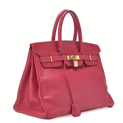 HERMES Birkin 35 Handbag Epson Rouge Casaque Gold-Tone Hardware, Pre-Owned