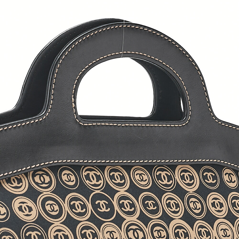 CHANEL Coco Mark All-Over Pattern Handbag Cotton Black Gold-Tone Hardware, Pre-Owned