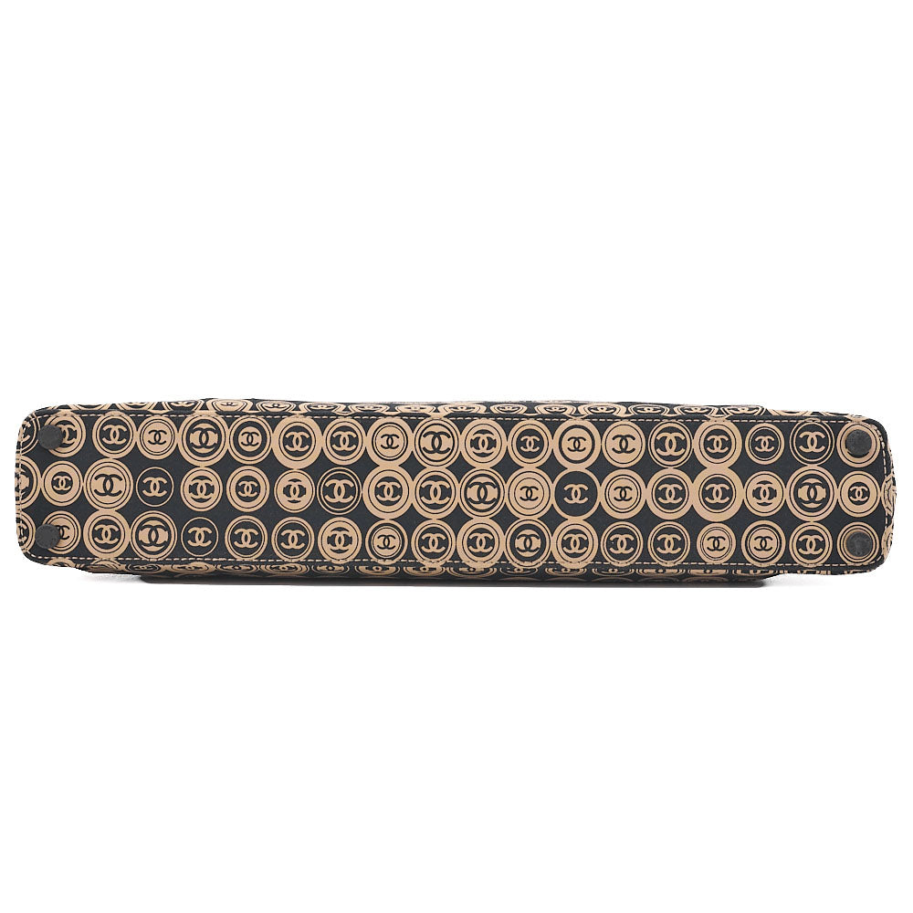 CHANEL Coco Mark All-Over Pattern Handbag Cotton Black Gold-Tone Hardware, Pre-Owned