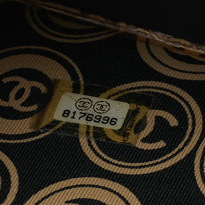 CHANEL Coco Mark All-Over Pattern Handbag Cotton Black Gold-Tone Hardware, Pre-Owned