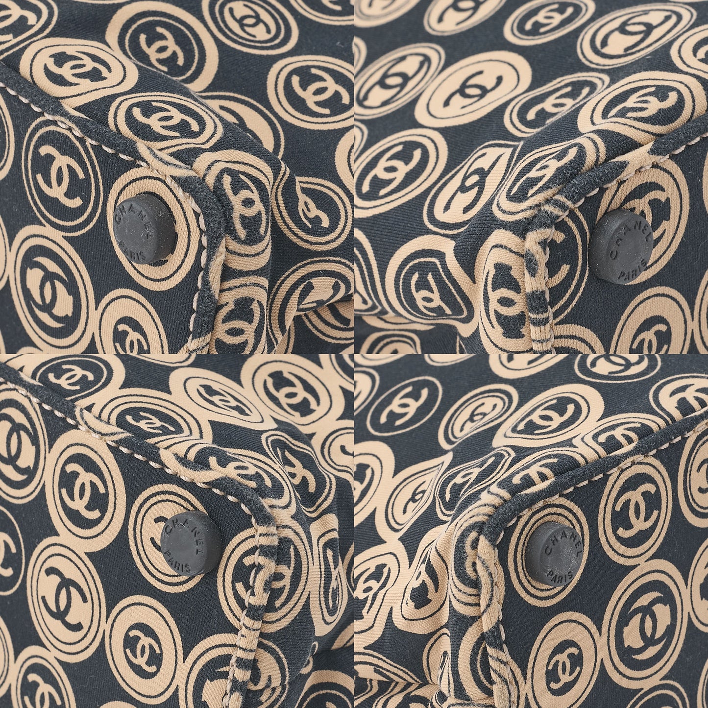 CHANEL Coco Mark All-Over Pattern Handbag Cotton Black Gold-Tone Hardware, Pre-Owned