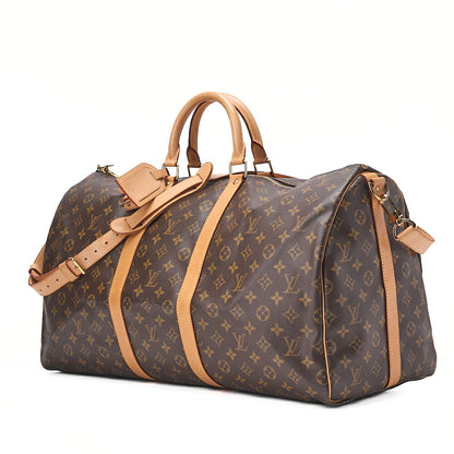 LOUIS VUITTON Louis Vuitton Monogram Keepol Handbag 55 Boston Bag Brown Gold-Tone Hardware, Pre-Owned