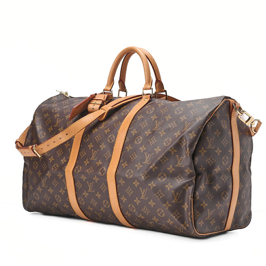LOUIS VUITTON Louis Vuitton Monogram Keepol Handbag 55 Boston Bag Brown Gold-Tone Hardware, Pre-Owned