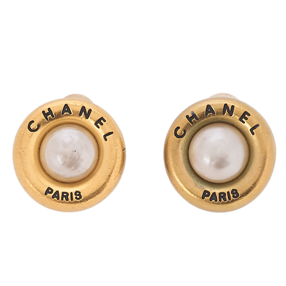 CHANEL Logomark Faux Pearl Earrings GP Gold Gold-Tone Hardware, Pre-Owned