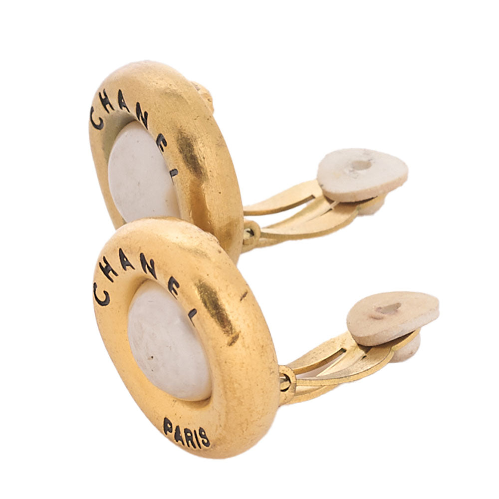 CHANEL Logomark Faux Pearl Earrings GP Gold Gold-Tone Hardware, Pre-Owned