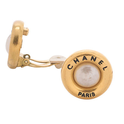 CHANEL Logomark Faux Pearl Earrings GP Gold Gold-Tone Hardware, Pre-Owned