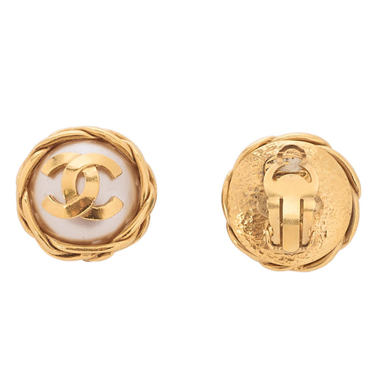 CHANEL Pearl Earrings Coco Mark Earrings GP x Faux Pearl Gold Gold-Tone Hardware, Pre-Owned