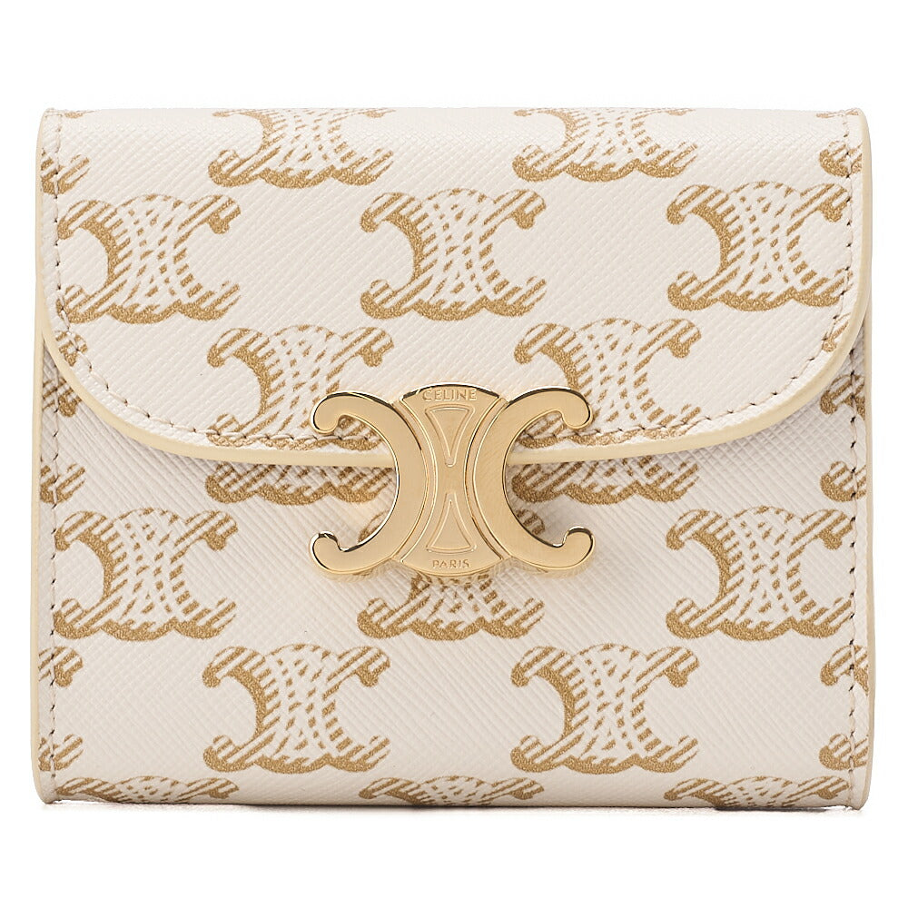 CELINE Triomphe Bi-Fold Compact Folding Wallet PVC x Leather White Gold-Tone Hardware, Pre-Owned