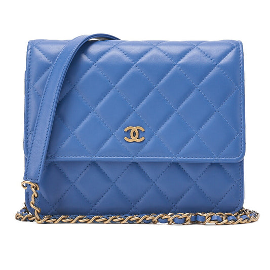 CHANEL Matrasse Chain Wallet Lambskin Navy Gold-Tone Hardware, Pre-Owned