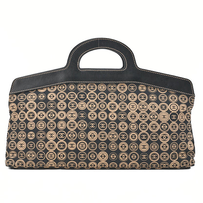 CHANEL Coco Mark All-Over Pattern Handbag Cotton Black Gold-Tone Hardware, Pre-Owned