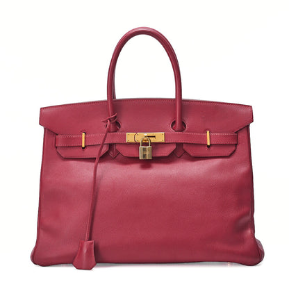 HERMES Birkin 35 Handbag Epson Rouge Casaque Gold-Tone Hardware, Pre-Owned