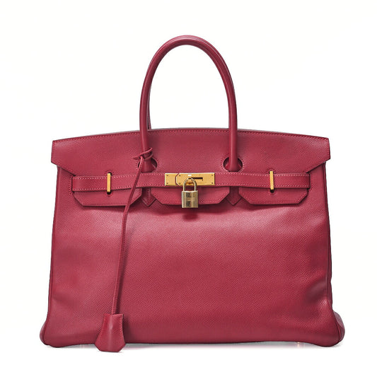 HERMES Birkin 35 Handbag Epson Rouge Casaque Gold-Tone Hardware, Pre-Owned