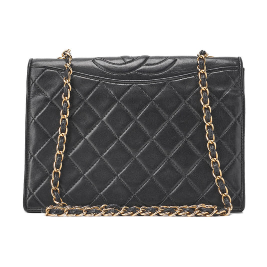 CHANEL Chain Shoulder Bag Lambskin Black Coco Mark Full Flap Push Lock Gold-Tone Hardware, Pre-Owned