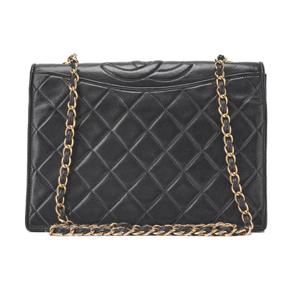 CHANEL Chain Shoulder Bag Lambskin Black Coco Mark Full Flap Push Lock Gold-Tone Hardware, Pre-Owned
