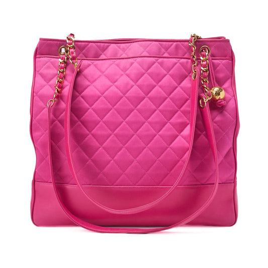 CHANEL Shoulder Bag Matelasse Ball Charm Satin x  Lambskin Pink Large Size Gold-Tone Hardware, Pre-Owned