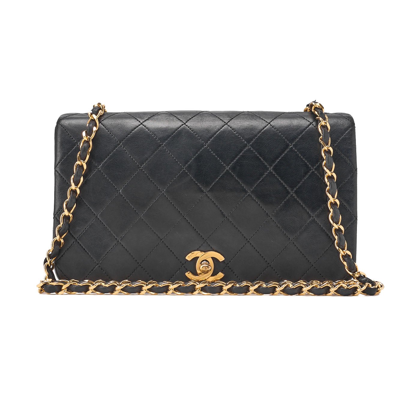 CHANEL Shoulder Bag Matelasse Lambskin Black Gold-Tone Hardware, Pre-Owned