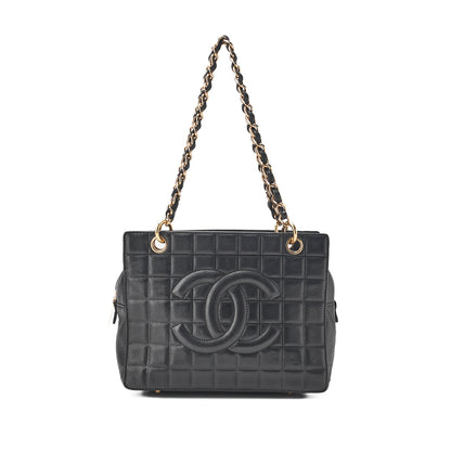 CHANEL Chanel Chocolate Bar Coco Mark Chain Shoulder Lambskin Black Gold-Tone Hardware, Pre-Owned
