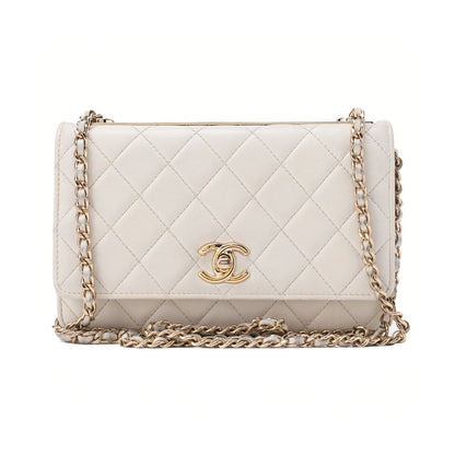 CHANEL Chain Wallet Trend CC Matelasse Lambskin White Gold-Tone Hardware, Pre-Owned