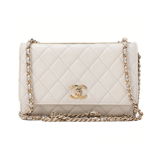 CHANEL Chain Wallet Trend CC Matelasse Lambskin White Gold-Tone Hardware, Pre-Owned