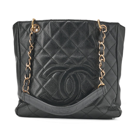 CHANEL Tote Bag Matlasse Caviar Skin Black Double Chain PST Gold-Tone Hardware, Pre-Owned