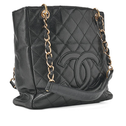 CHANEL Tote Bag Matlasse Caviar Skin Black Double Chain PST Gold-Tone Hardware, Pre-Owned