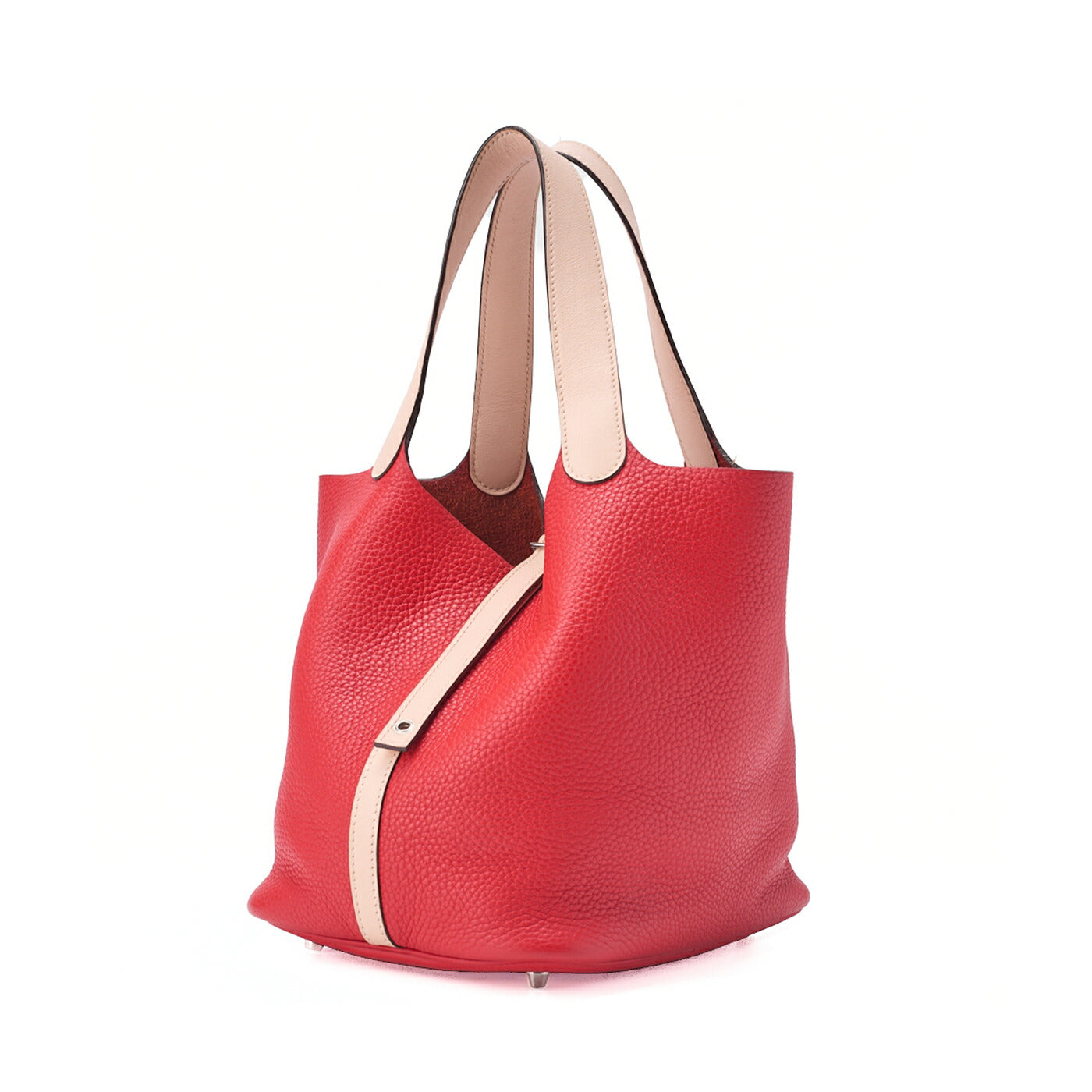 HERMES Picotan Lock MM handbag Tryon Clemence x Swift Rouge Tomato x Rose Eglantine Silver-Tone Hardware, Pre-Owned