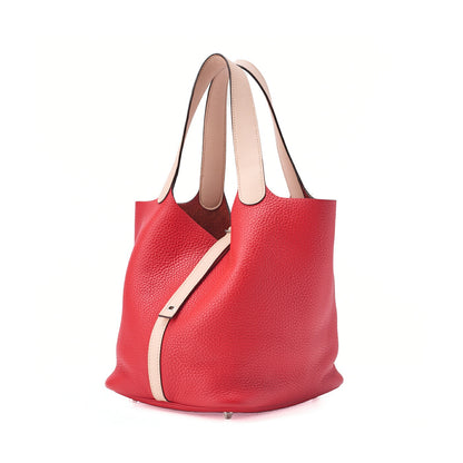 HERMES Picotan Lock MM handbag Tryon Clemence x Swift Rouge Tomato x Rose Eglantine Silver-Tone Hardware, Pre-Owned