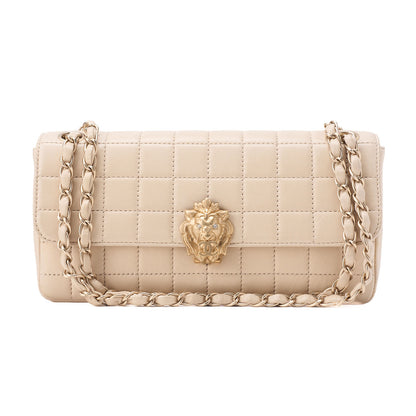CHANEL Chanel Chocolate Bar Push Lock Lion Coco Chain Shoulder Lambskin Beige Gold-Tone Hardware, Pre-Owned