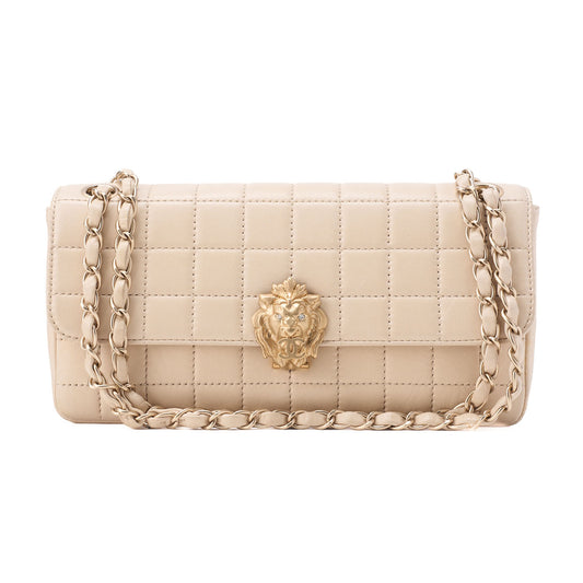 CHANEL Chanel Chocolate Bar Push Lock Lion Coco Chain Shoulder Lambskin Beige Gold-Tone Hardware, Pre-Owned