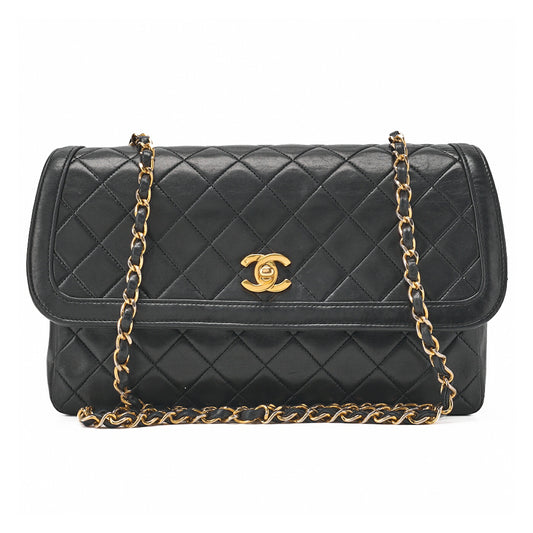 CHANEL Shoulder Bag Matelasse Design Flap Chain Shoulder Lambskin Black Gold-Tone Hardware, Pre-Owned