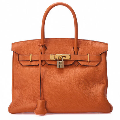HERMES Birkin 35 Handbag Togo Orange Gold-Tone Hardware, Pre-Owned
