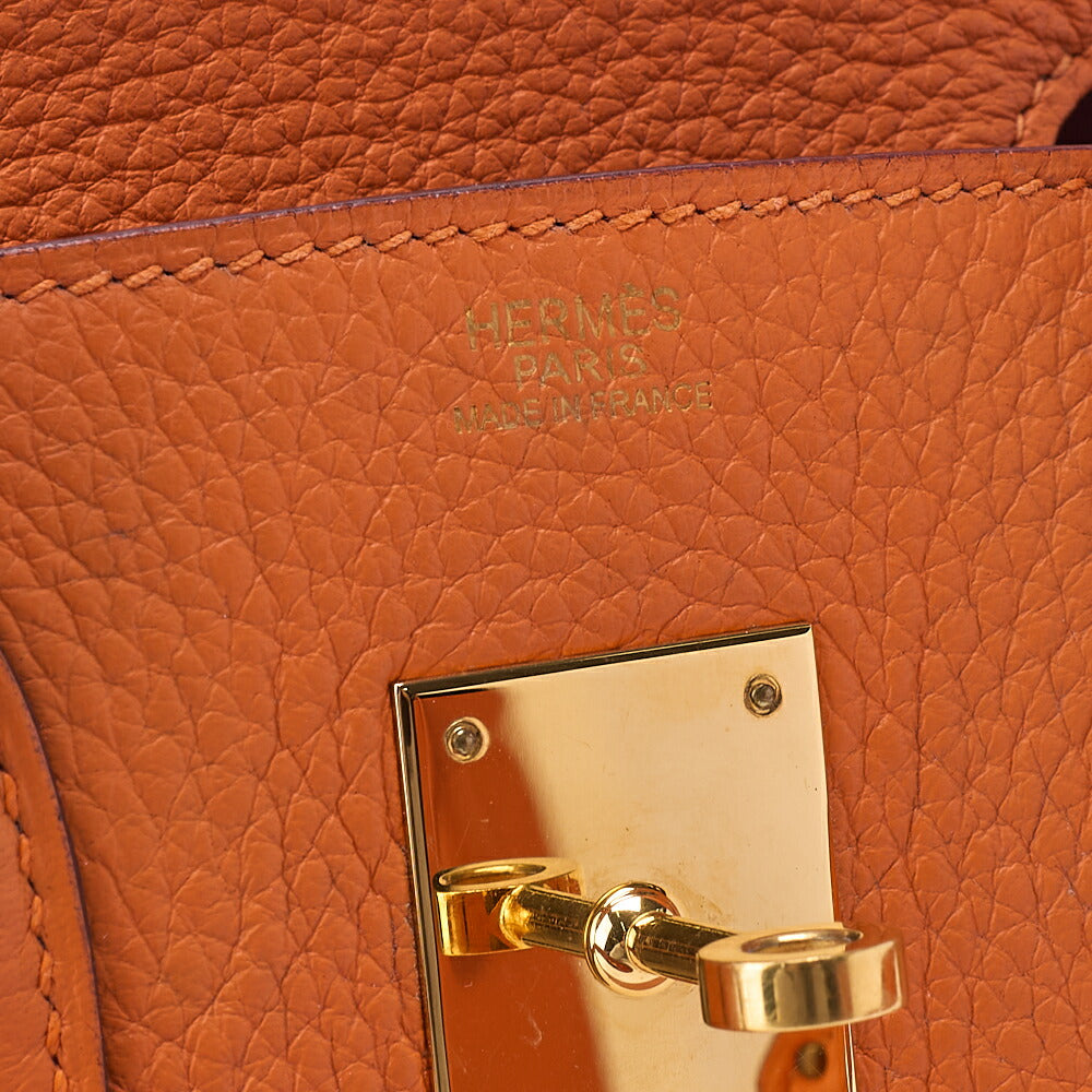 HERMES Birkin 35 Handbag Togo Orange Gold-Tone Hardware, Pre-Owned