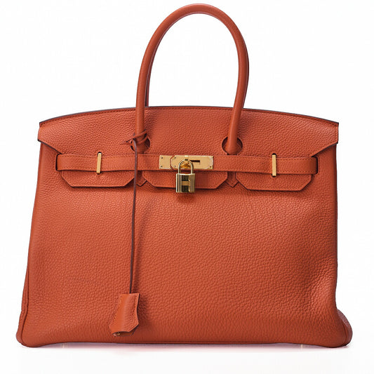 HERMES Birkin 30 Handbag Tryon Clemence Orange Gold-Tone Hardware, Pre-Owned
