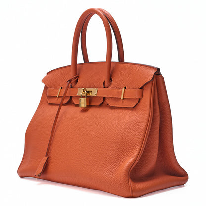 HERMES Birkin 30 Handbag Tryon Clemence Orange Gold-Tone Hardware, Pre-Owned