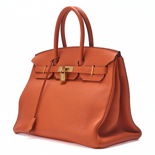 HERMES Birkin 30 Handbag Tryon Clemence Orange Gold-Tone Hardware, Pre-Owned