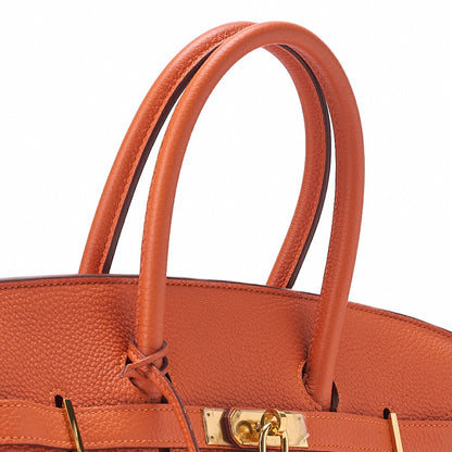 HERMES Birkin 30 Handbag Tryon Clemence Orange Gold-Tone Hardware, Pre-Owned