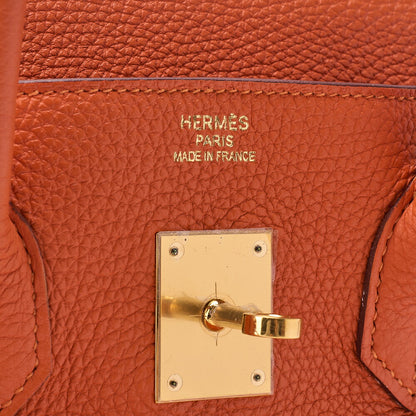 HERMES Birkin 30 Handbag Tryon Clemence Orange Gold-Tone Hardware, Pre-Owned