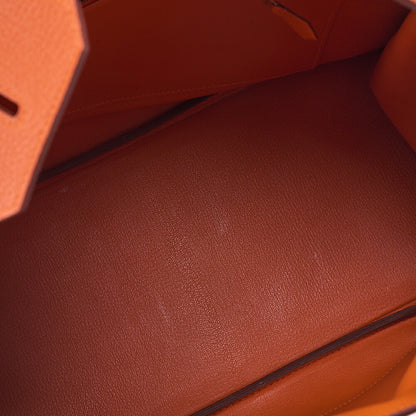 HERMES Birkin 30 Handbag Tryon Clemence Orange Gold-Tone Hardware, Pre-Owned