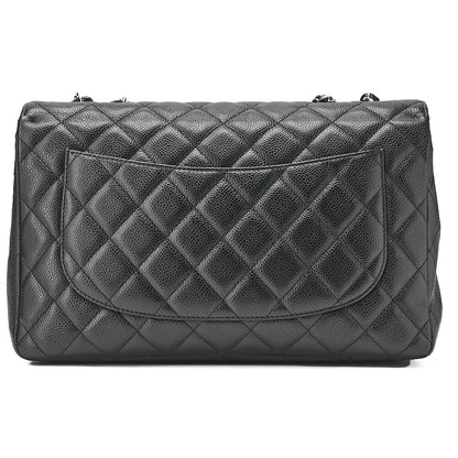 CHANEL Chain Shoulder Bag Deca Matelasse 30cm Single Flap Caviar Skin Black Silver-Tone Hardware, Pre-Owned