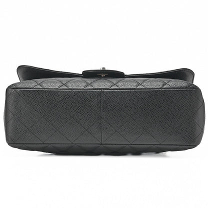 CHANEL Chain Shoulder Bag Deca Matelasse 30cm Single Flap Caviar Skin Black Silver-Tone Hardware, Pre-Owned