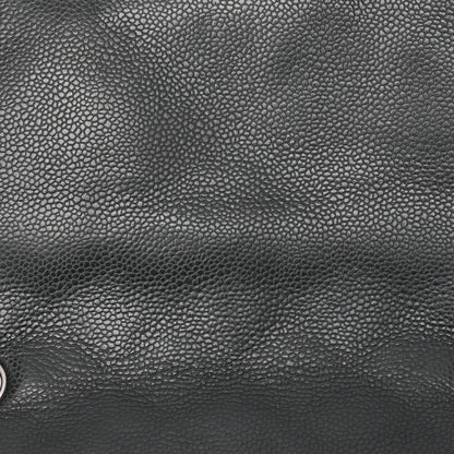 CHANEL Chain Shoulder Bag Deca Matelasse 30cm Single Flap Caviar Skin Black Silver-Tone Hardware, Pre-Owned