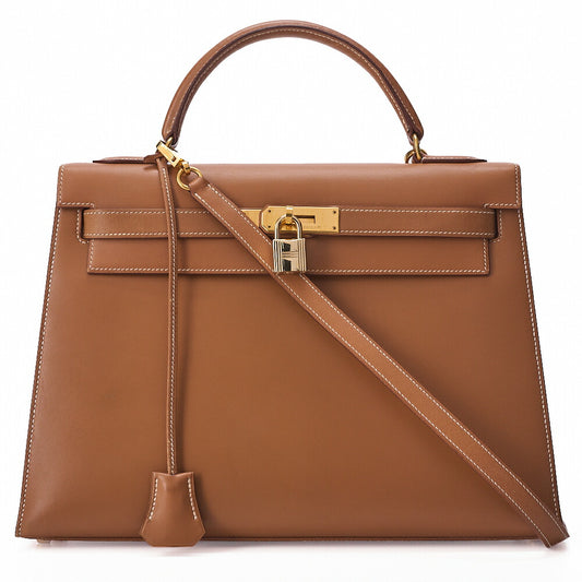 HERMES Kelly 32 Handbag Valenia External Stitching 2way Gold-Tone Hardware, Pre-Owned