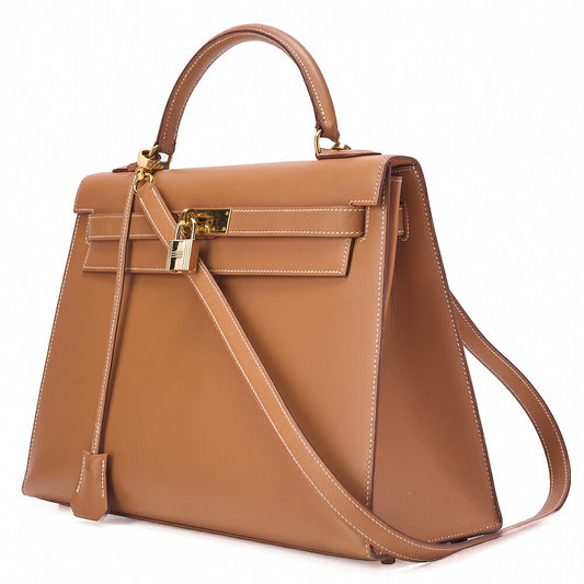 HERMES Kelly 32 Handbag Valenia External Stitching 2way Gold-Tone Hardware, Pre-Owned
