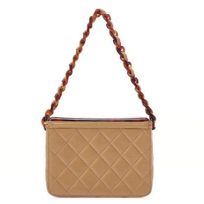 CHANEL Shoulder Bag Matelasse Lambskin Tortoiseshell Plastic Chain Shoulder Beige Gold-Tone Hardware, Pre-Owned