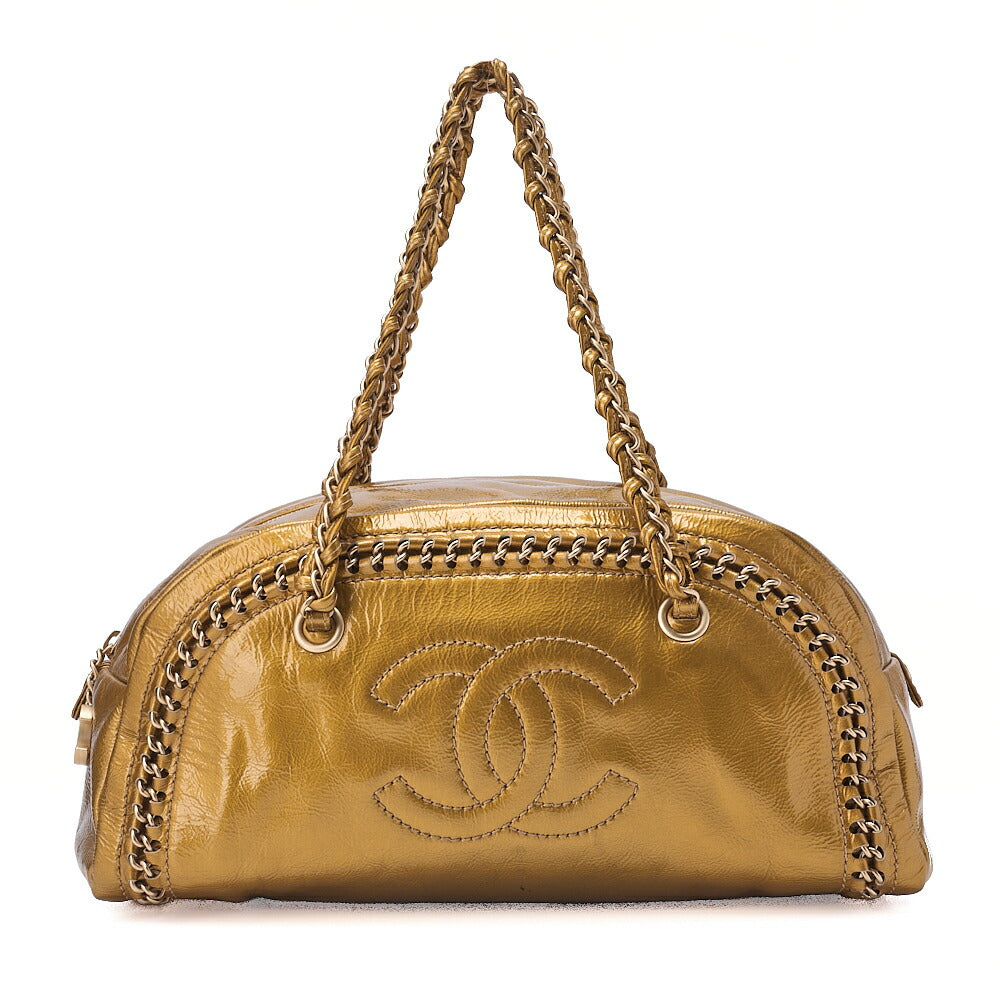 CHANEL Chain Shoulder Bag Coco Mark Mademoiselle Bowling Enamel Gold-Tone Hardware, Pre-Owned